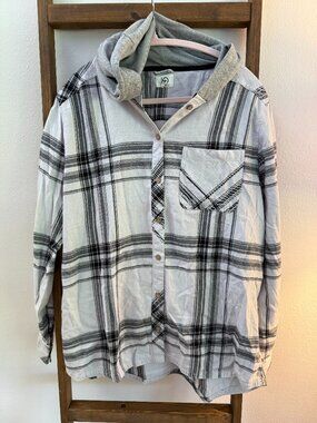 Super Soft Fleece Plaid Women's Luxury Boutique Button down Skater Hoodie - L